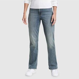 Eddie Bauer slightly curvy 5 pocket stretch bootcut medium wash denim jean 2